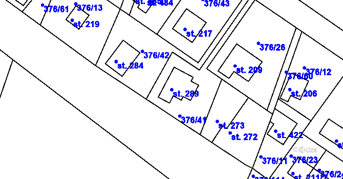 Parcela st. 289 v KÚ Hoješín, Katastrální mapa
