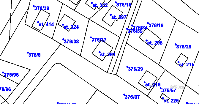 Parcela st. 291 v KÚ Hoješín, Katastrální mapa