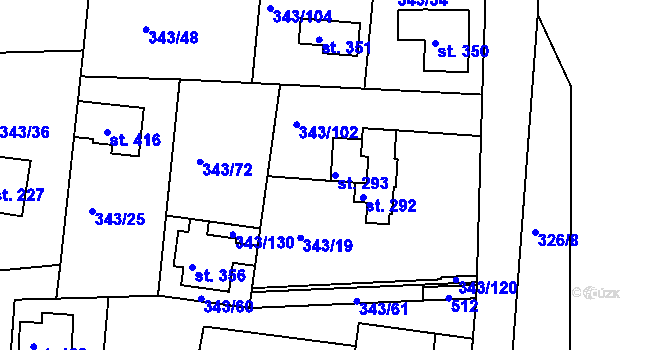 Parcela st. 293 v KÚ Hoješín, Katastrální mapa