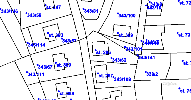 Parcela st. 296 v KÚ Hoješín, Katastrální mapa