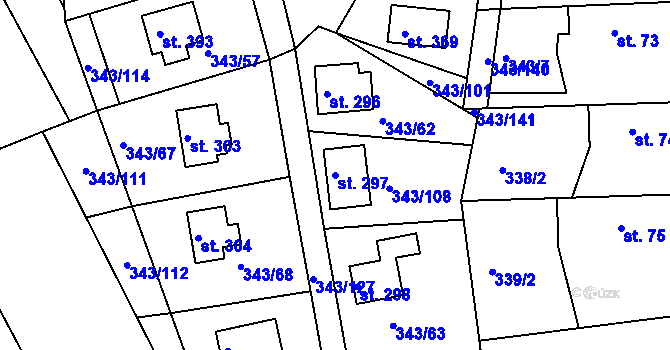 Parcela st. 297 v KÚ Hoješín, Katastrální mapa