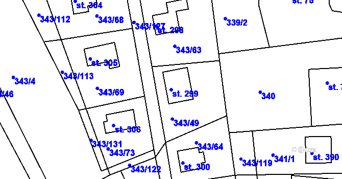 Parcela st. 299 v KÚ Hoješín, Katastrální mapa