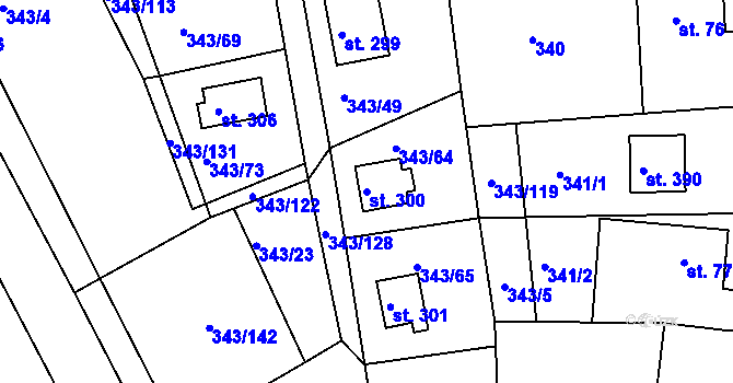 Parcela st. 300 v KÚ Hoješín, Katastrální mapa