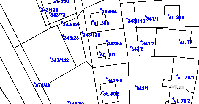 Parcela st. 301 v KÚ Hoješín, Katastrální mapa