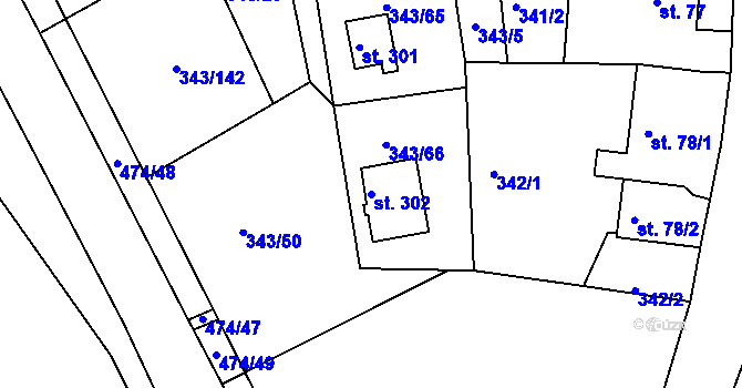 Parcela st. 302 v KÚ Hoješín, Katastrální mapa
