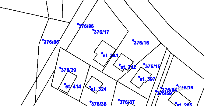 Parcela st. 341 v KÚ Hoješín, Katastrální mapa