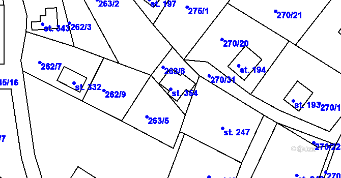 Parcela st. 354 v KÚ Hoješín, Katastrální mapa
