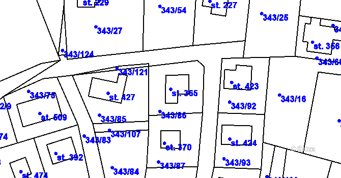 Parcela st. 365 v KÚ Hoješín, Katastrální mapa