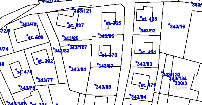 Parcela st. 370 v KÚ Hoješín, Katastrální mapa