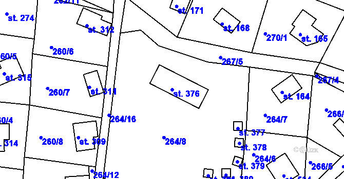 Parcela st. 376 v KÚ Hoješín, Katastrální mapa