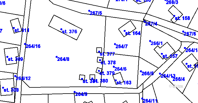 Parcela st. 377 v KÚ Hoješín, Katastrální mapa