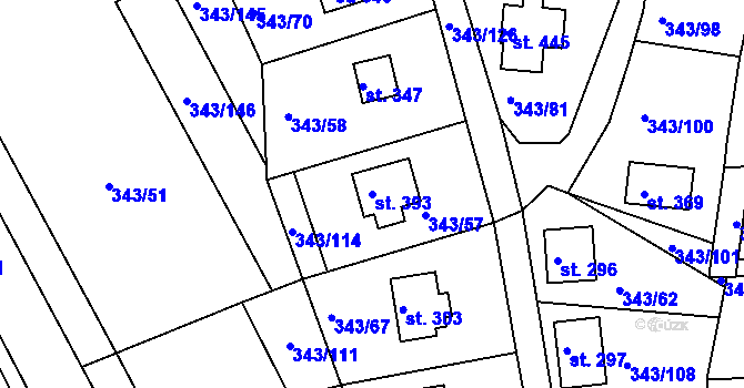 Parcela st. 393 v KÚ Hoješín, Katastrální mapa