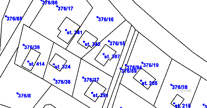 Parcela st. 397 v KÚ Hoješín, Katastrální mapa