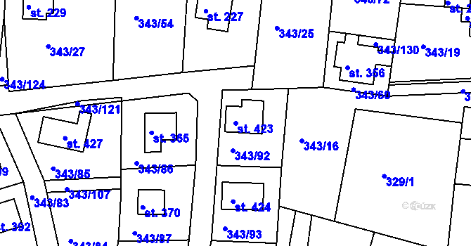 Parcela st. 423 v KÚ Hoješín, Katastrální mapa