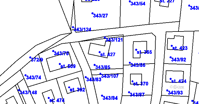 Parcela st. 427 v KÚ Hoješín, Katastrální mapa