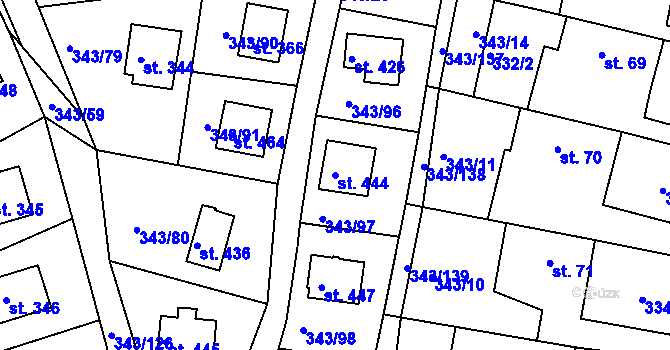 Parcela st. 444 v KÚ Hoješín, Katastrální mapa