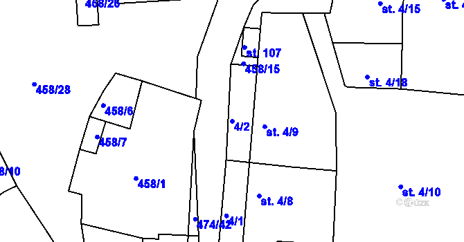 Parcela st. 4/2 v KÚ Hoješín, Katastrální mapa