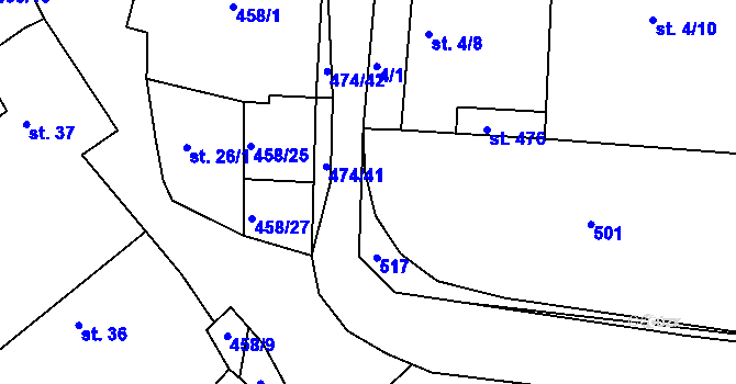 Parcela st. 4/3 v KÚ Hoješín, Katastrální mapa