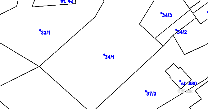 Parcela st. 34/1 v KÚ Hoješín, Katastrální mapa