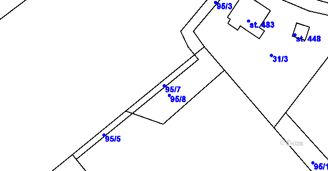 Parcela st. 95/7 v KÚ Hoješín, Katastrální mapa