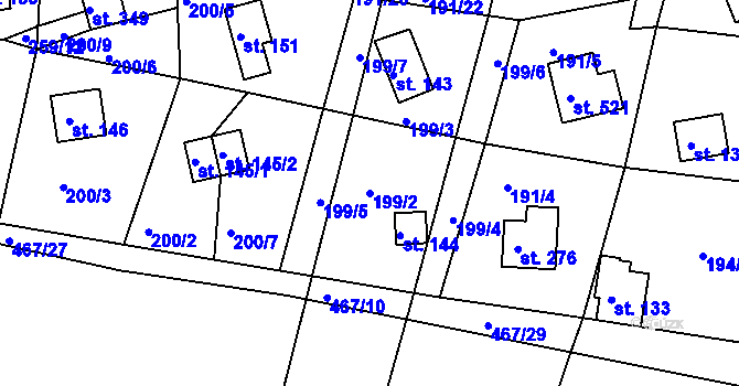 Parcela st. 199/2 v KÚ Hoješín, Katastrální mapa