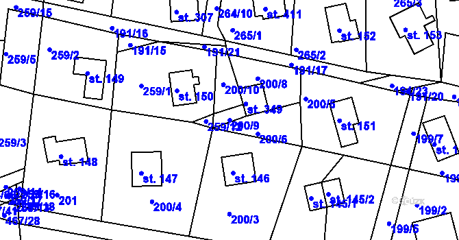 Parcela st. 200/9 v KÚ Hoješín, Katastrální mapa