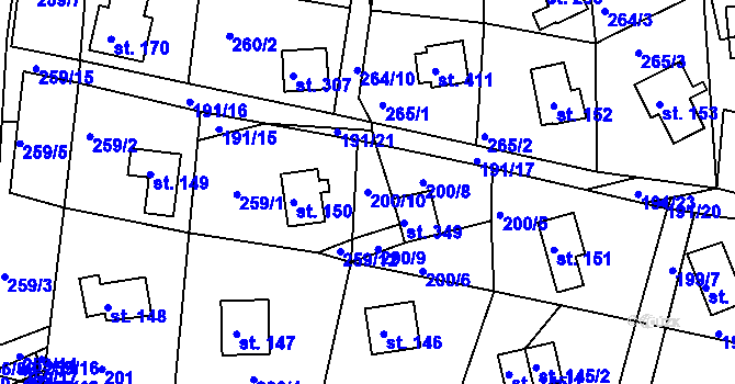 Parcela st. 200/10 v KÚ Hoješín, Katastrální mapa