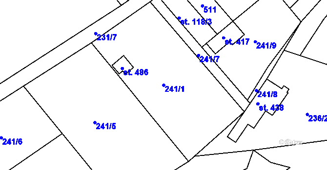 Parcela st. 241/1 v KÚ Hoješín, Katastrální mapa
