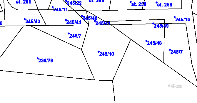 Parcela st. 245/10 v KÚ Hoješín, Katastrální mapa