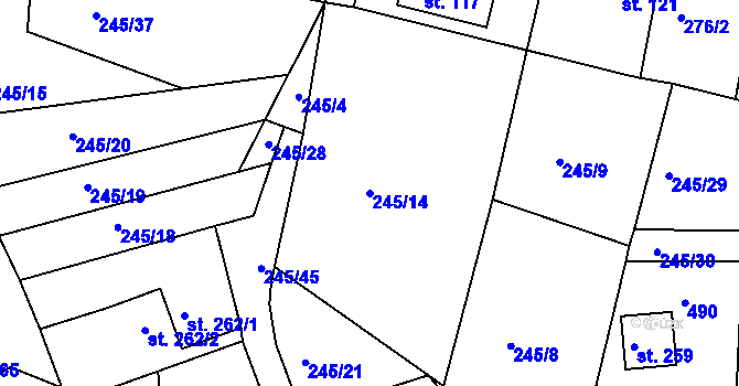 Parcela st. 245/14 v KÚ Hoješín, Katastrální mapa