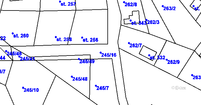 Parcela st. 245/16 v KÚ Hoješín, Katastrální mapa