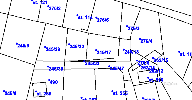 Parcela st. 245/17 v KÚ Hoješín, Katastrální mapa
