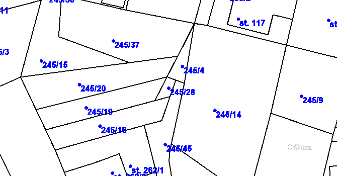 Parcela st. 245/28 v KÚ Hoješín, Katastrální mapa