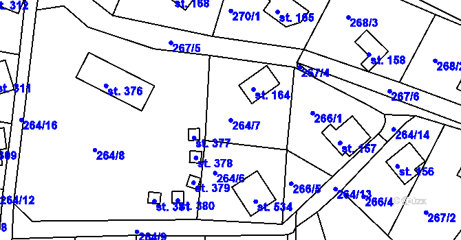 Parcela st. 264/7 v KÚ Hoješín, Katastrální mapa
