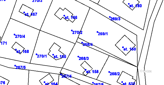 Parcela st. 268/4 v KÚ Hoješín, Katastrální mapa