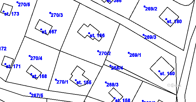 Parcela st. 270/2 v KÚ Hoješín, Katastrální mapa