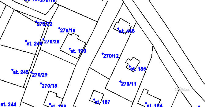 Parcela st. 270/12 v KÚ Hoješín, Katastrální mapa