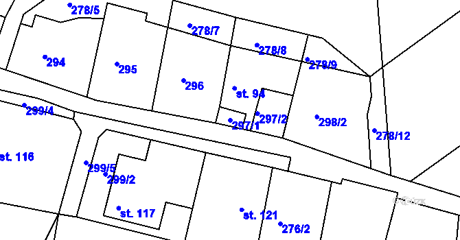 Parcela st. 297/1 v KÚ Hoješín, Katastrální mapa