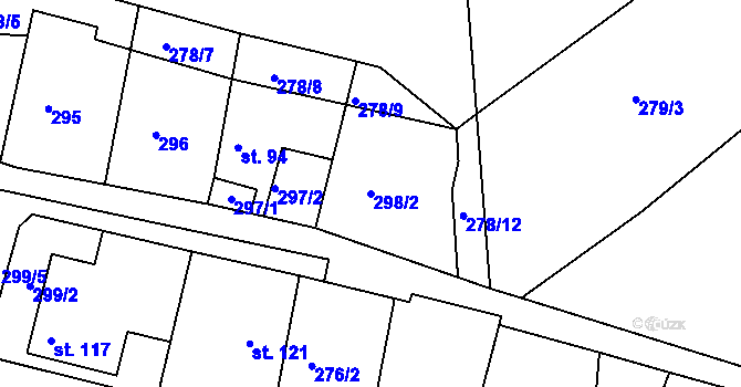 Parcela st. 298/2 v KÚ Hoješín, Katastrální mapa