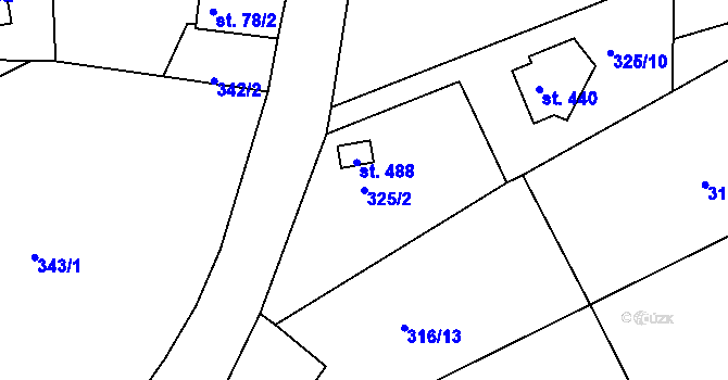 Parcela st. 325/2 v KÚ Hoješín, Katastrální mapa