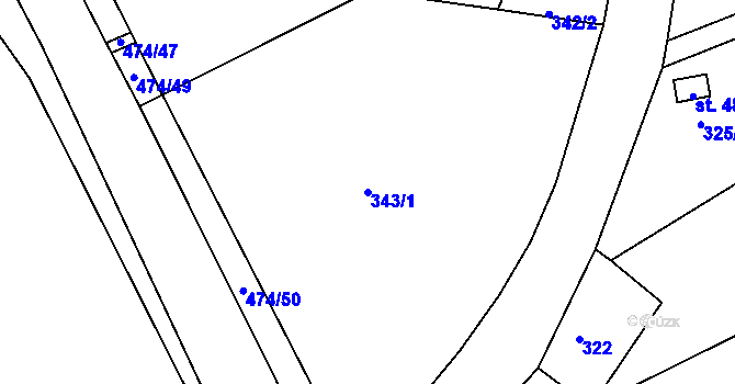 Parcela st. 343/1 v KÚ Hoješín, Katastrální mapa