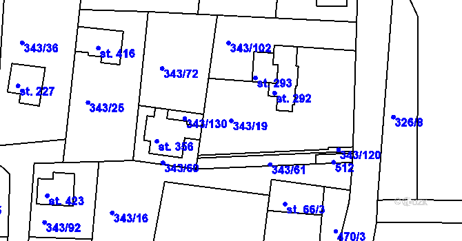 Parcela st. 343/19 v KÚ Hoješín, Katastrální mapa