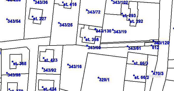 Parcela st. 343/60 v KÚ Hoješín, Katastrální mapa