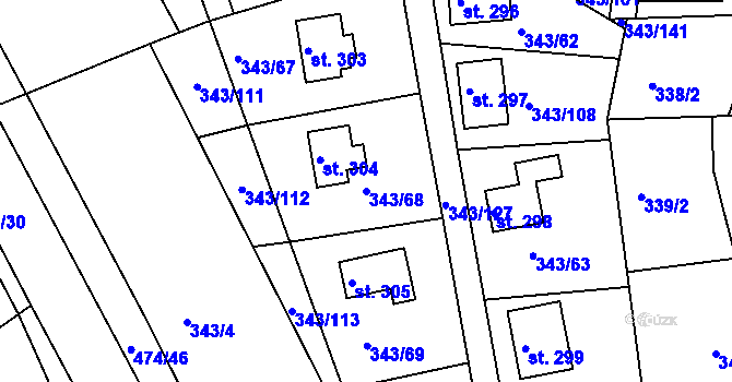 Parcela st. 343/68 v KÚ Hoješín, Katastrální mapa