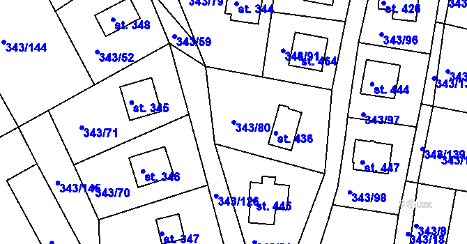 Parcela st. 343/80 v KÚ Hoješín, Katastrální mapa