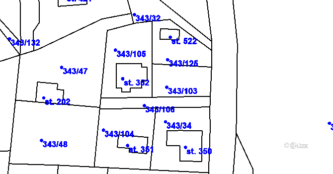 Parcela st. 343/103 v KÚ Hoješín, Katastrální mapa