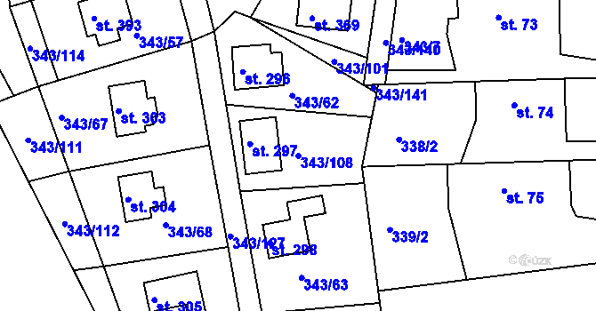 Parcela st. 343/108 v KÚ Hoješín, Katastrální mapa