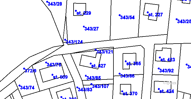 Parcela st. 343/121 v KÚ Hoješín, Katastrální mapa