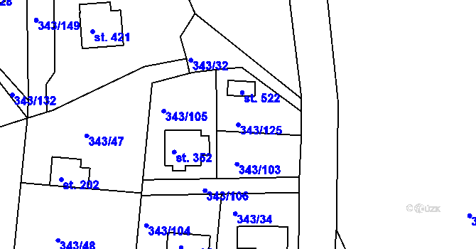 Parcela st. 343/125 v KÚ Hoješín, Katastrální mapa