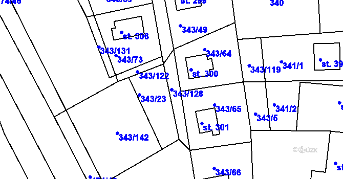 Parcela st. 343/128 v KÚ Hoješín, Katastrální mapa